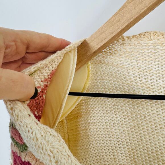 Vintage Private Party Ramie Cotton Floral 3D Knit Cardigan Sweater L Grannycore - Picture 6 of 10